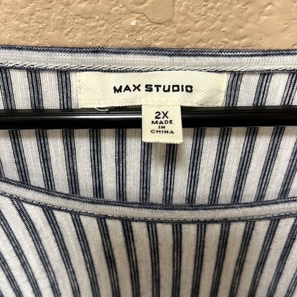 MAX STUDIO Womens 2X Striped Long Sleeve Tie Cuff Boat Neck Top Blouse - Picture 3 of 5